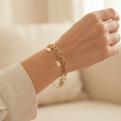 Layered Elephant Charm Bracelet On-Body view