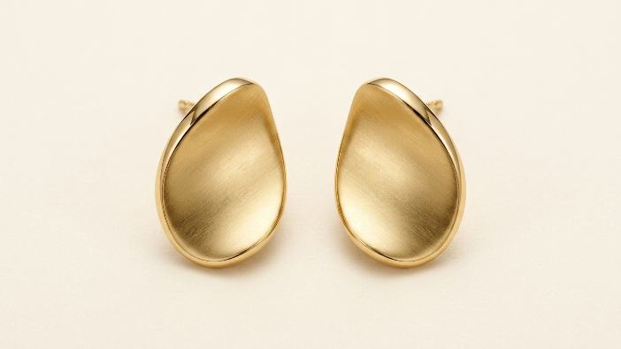 Brushed Gold Pebble Studs