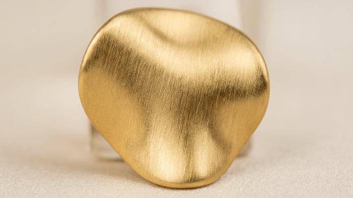 Brushed Gold Organic Disc Studs Detail view