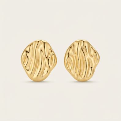 Gold Wave Textured Disc Studs