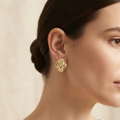Gold Wave Textured Disc Studs On-Body view