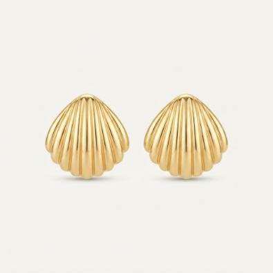 Gold Ribbed Shell Studs