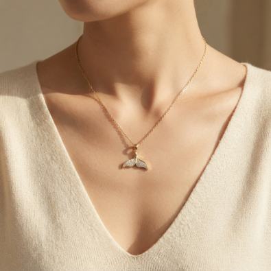 Whale Tail Necklace On-Body view