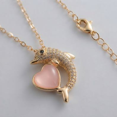 Dolphin Heart Charm Necklace Detail view
