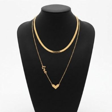 Herringbone & Love Heart Layered Necklace