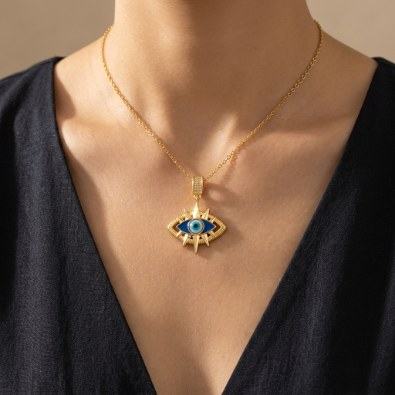 Evil Eye Starburst Pendant Necklace On-Body view