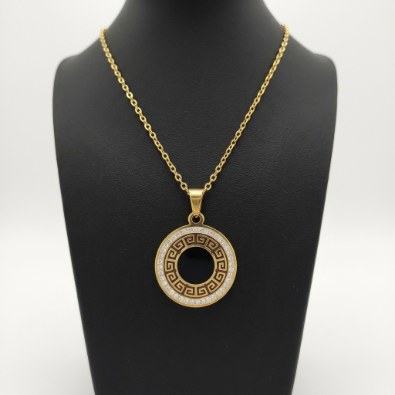 Greek Key Black Stone Medallion Necklace